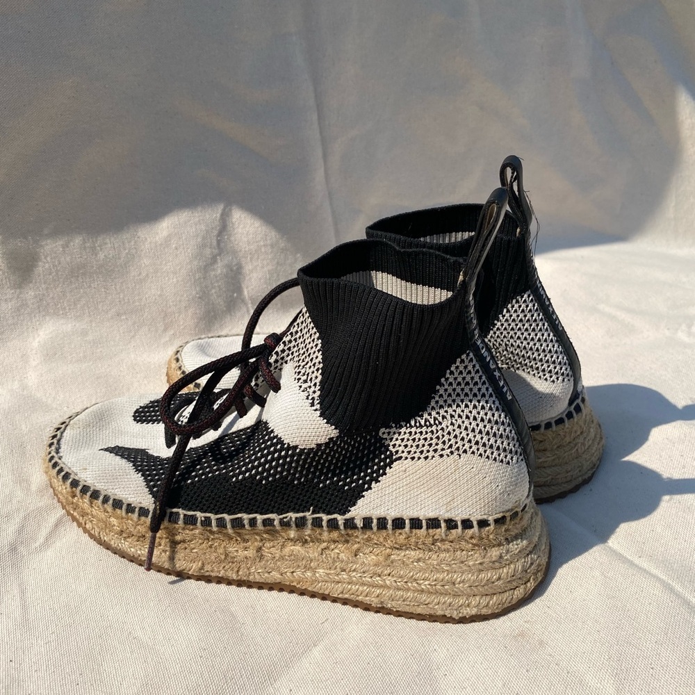 Alexander Wang Dakota Espadrille Sock Knit Lace up Shoe Black and White 38 - Picture 2 of 10